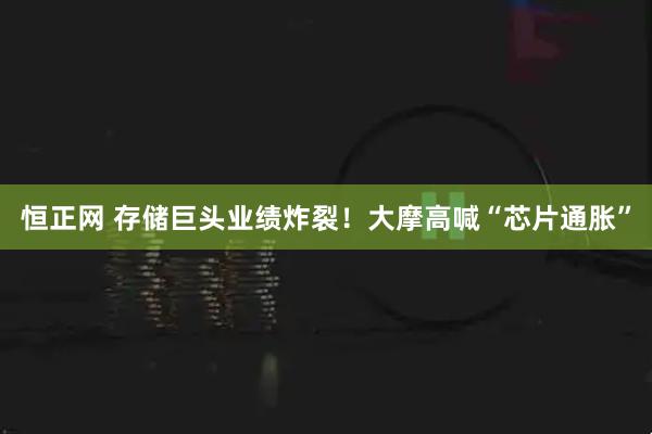 恒正网 存储巨头业绩炸裂！大摩高喊“芯片通胀”